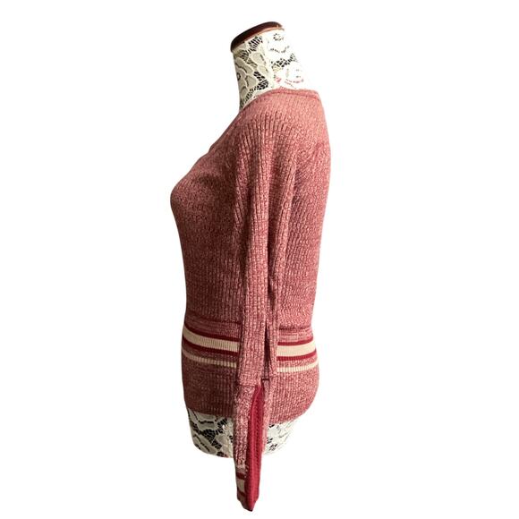 Free People We the Free Sock Monkey thermal knit crochet Henley top red sz L - Picture 3 of 7